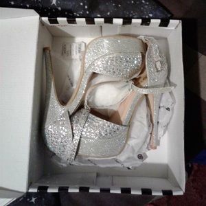 Silver jeweled heels